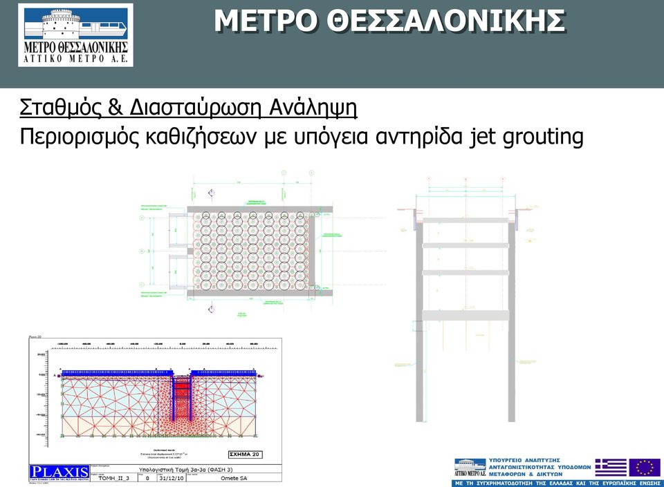 υπόγεια αντηρίδα jet grouting GL +9.50 Jet Piles +7.77 Y.O./W.