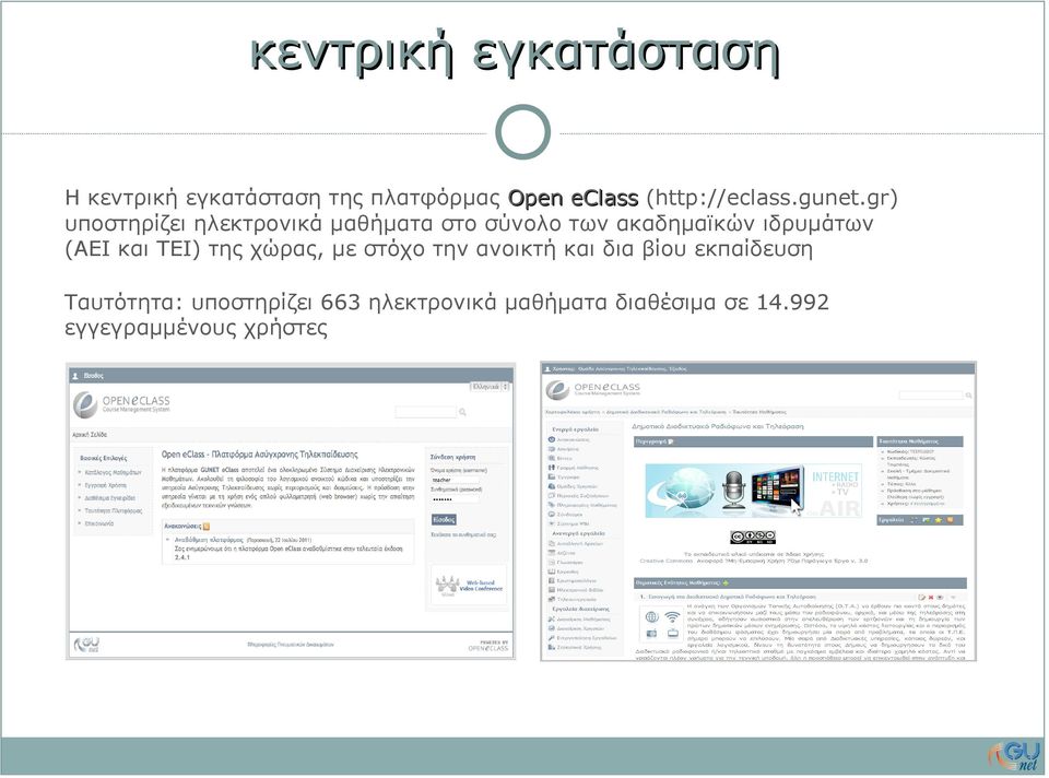 gr) υποστηρίζει ηλεκτρονικά μαθήματα στο σύνολο των ακαδημαϊκών ιδρυμάτων (ΑΕΙ