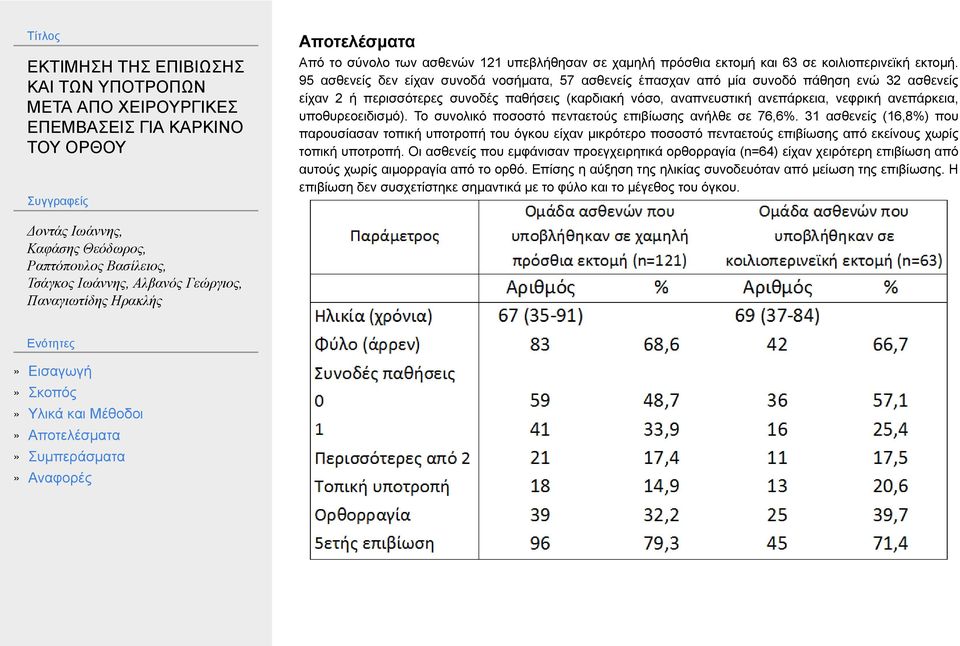 υποθυρεοειδισμό). Το συνολικό ποσοστό πενταετούς επιβίωσης ανήλθε σε 76,6%.