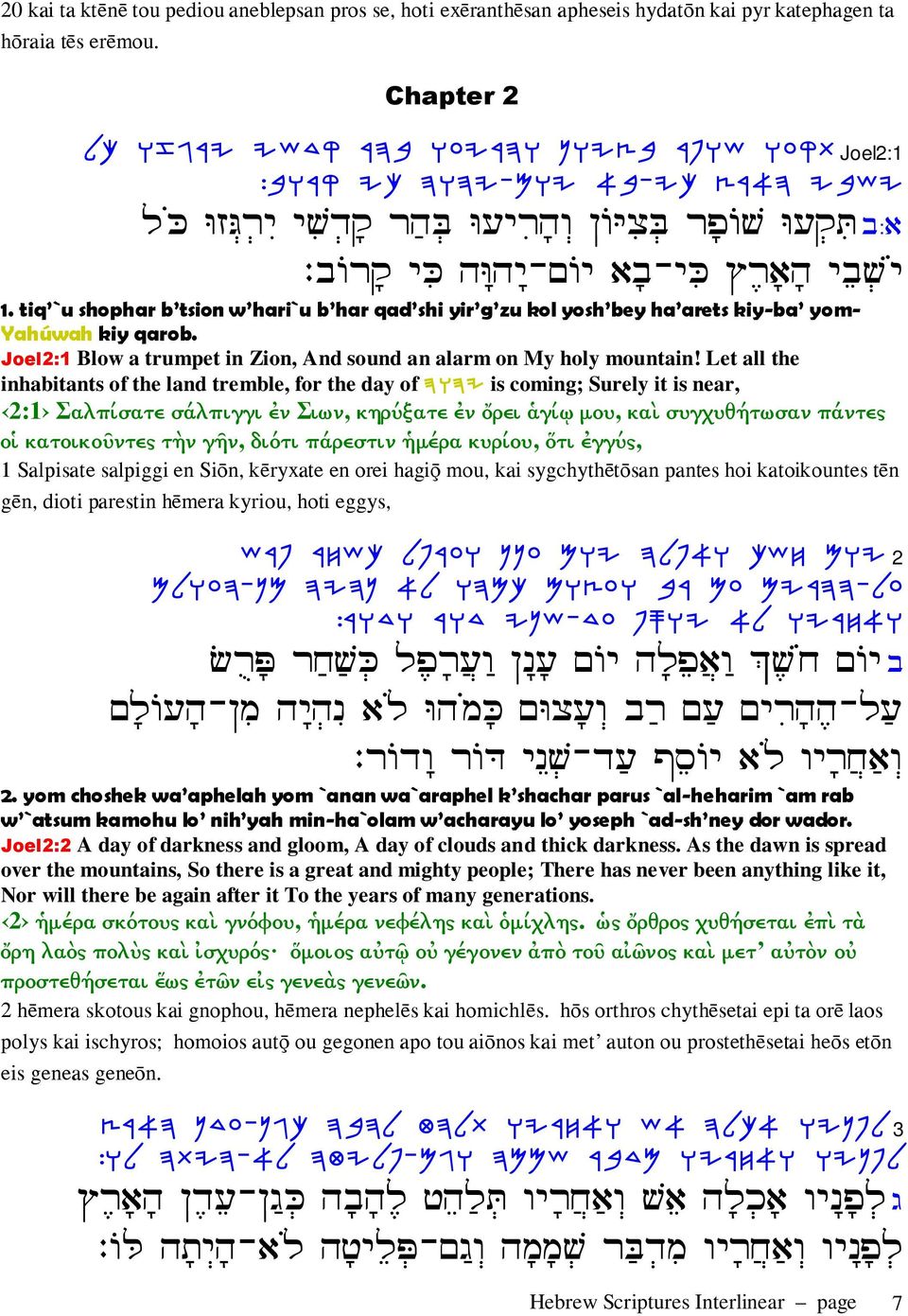 tiq `u shophar b tsion w hari`u b har qad shi yir g zu kol yosh bey ha arets kiy-ba yom- Yahúwah kiy qarob. Joel2:1 Blow a trumpet in Zion, And sound an alarm on My holy mountain!