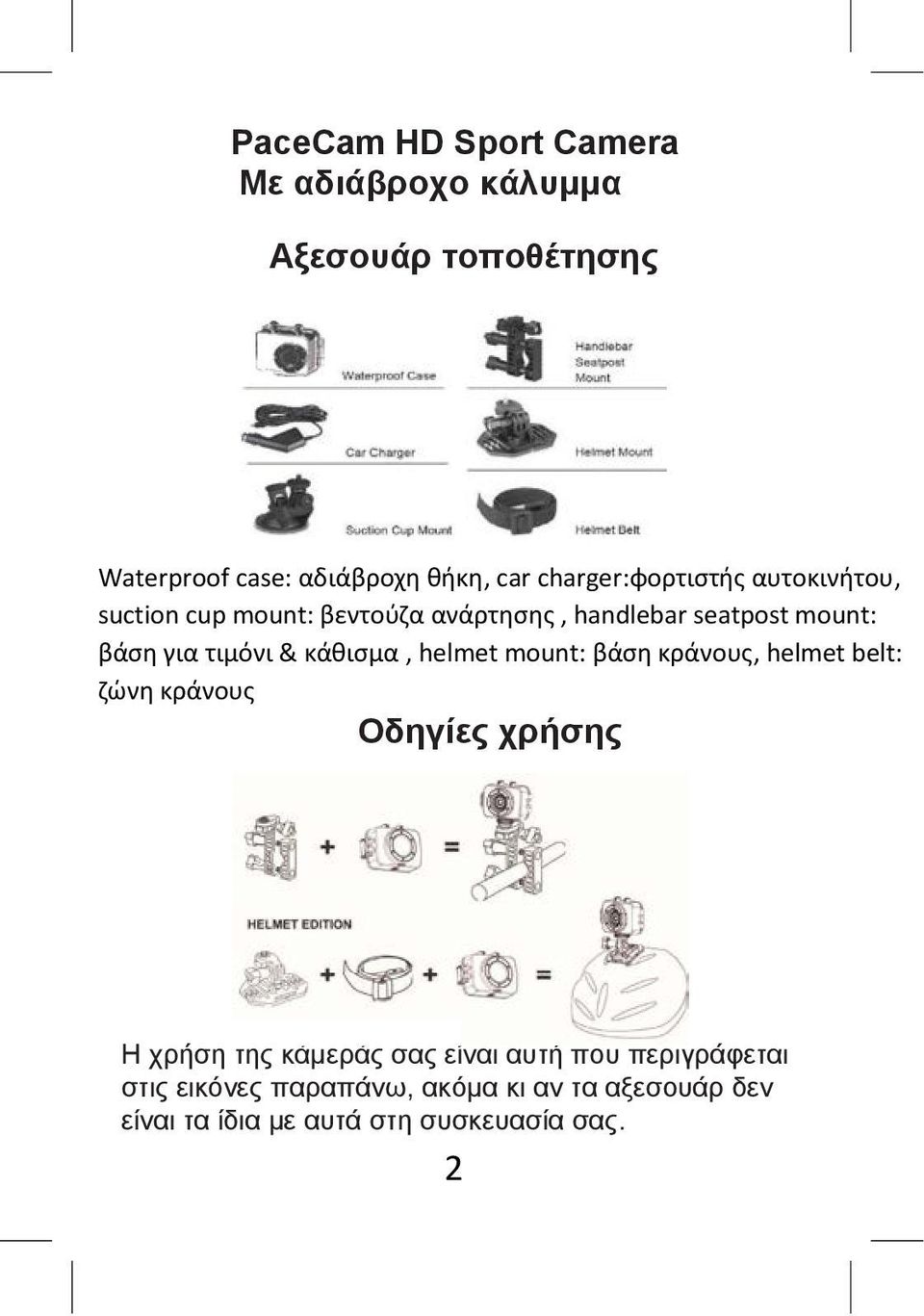 τιμόνι & κάθισμα, helmet mount: βάση κράνους, helmet belt: ζώνη κράνους Οδηγίες χρήσης Η χρήση της κάμεράς σας