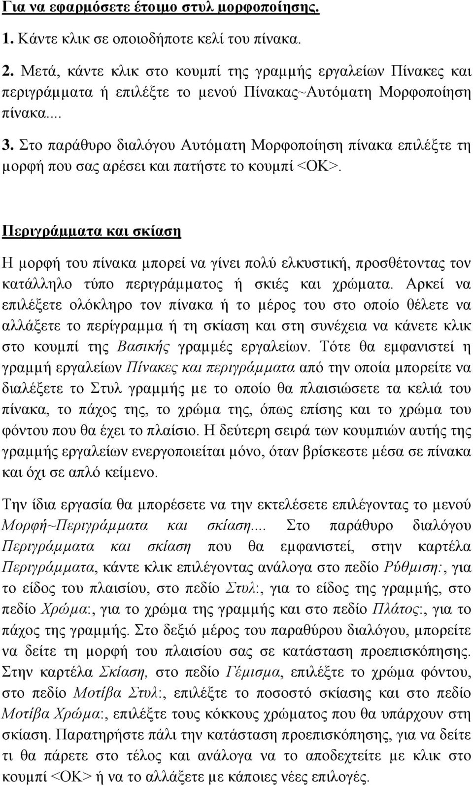 Στο παράθυρο διαλόγου Αυτόµατη Μορφοποίηση πίνακα επιλέξτε τη µορφή που σας αρέσει και πατήστε το κουµπί <ΟΚ>.