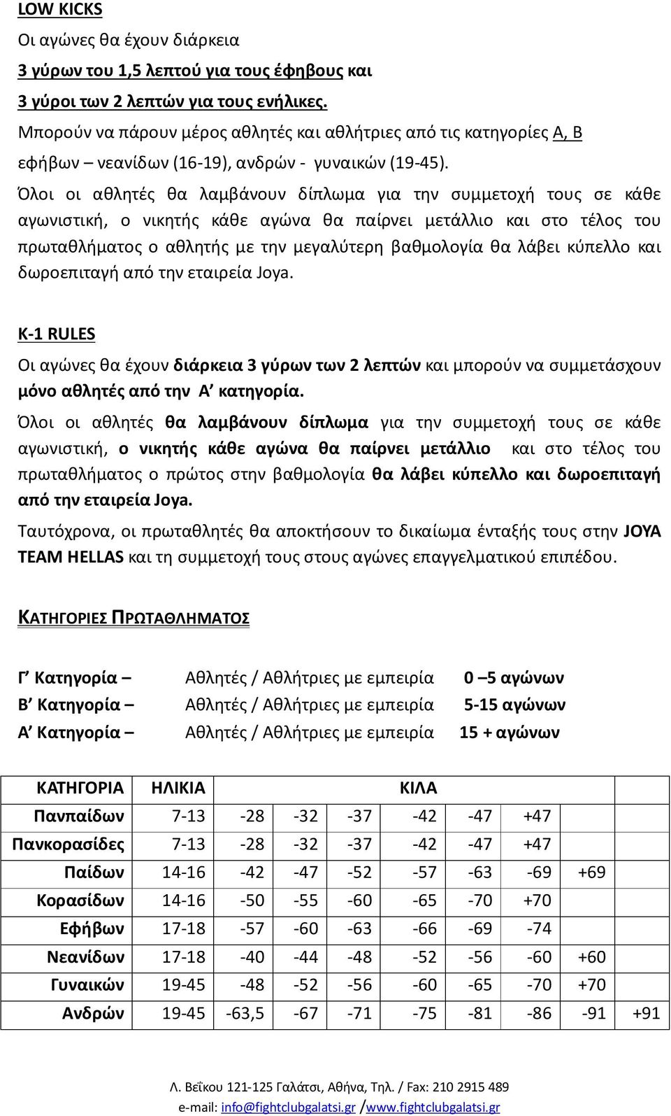 Όλοι οι αθλητές θα λαμβάνουν δίπλωμα για την συμμετοχή τους σε κάθε αγωνιστική, ο νικητής κάθε αγώνα θα παίρνει μετάλλιο και στο τέλος του πρωταθλήματος ο αθλητής με την μεγαλύτερη βαθμολογία θα