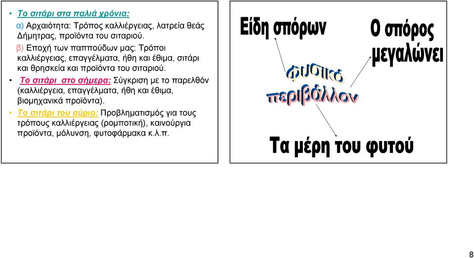 σιταριού. Το σιτάρι στο σήμερα: Σύγκρισημετοπαρελθόν (καλλιέργεια, επαγγέλματα, ήθη και έθιμα, βιομηχανικά προϊόντα).