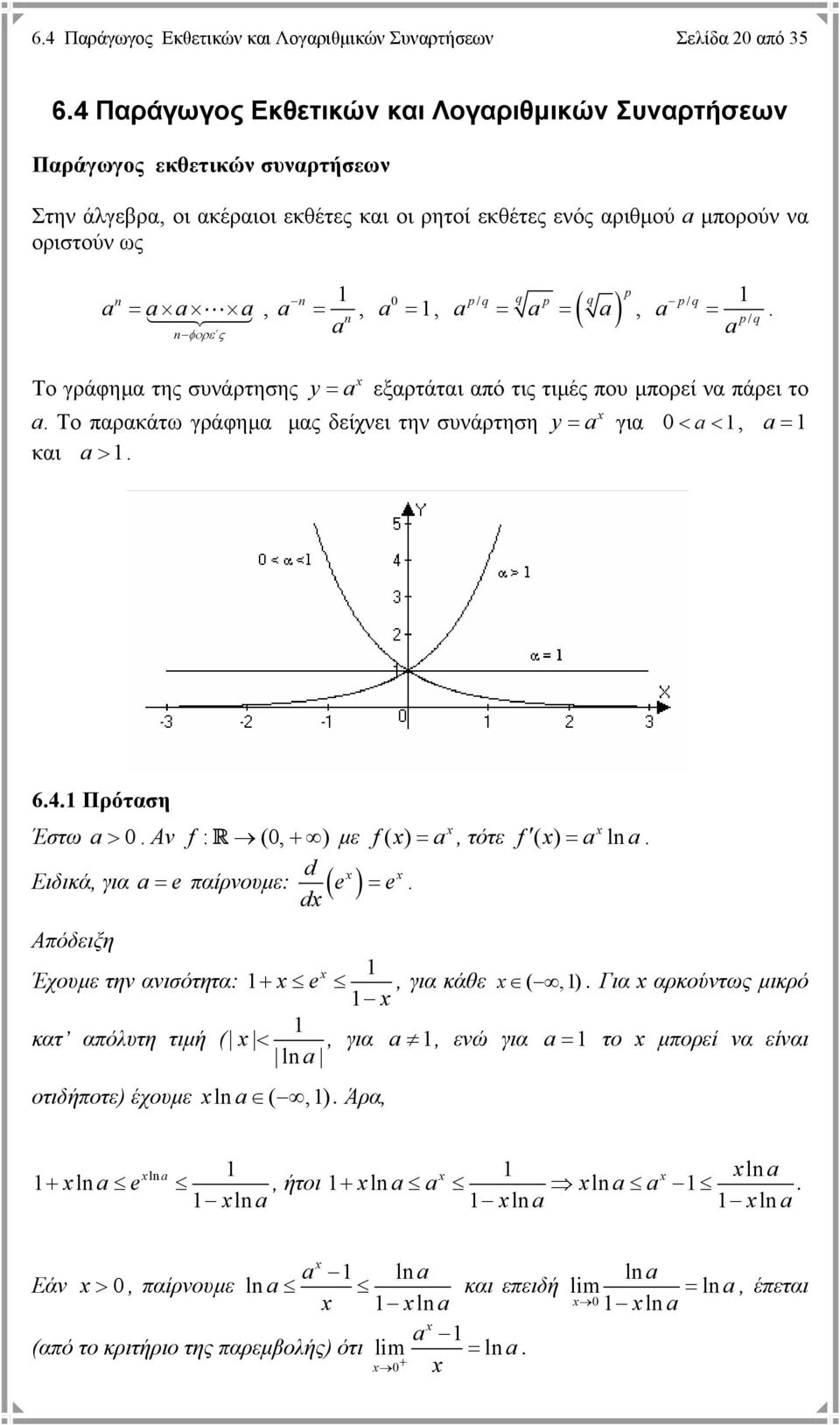 φορε ς p 0 p/ q q p q a, a a ( a), a p/ q. p/ q a Το γράφηµα της συνάρτησης y a εξαρτάται από τις τιµές που µπορεί να πάρει το a.