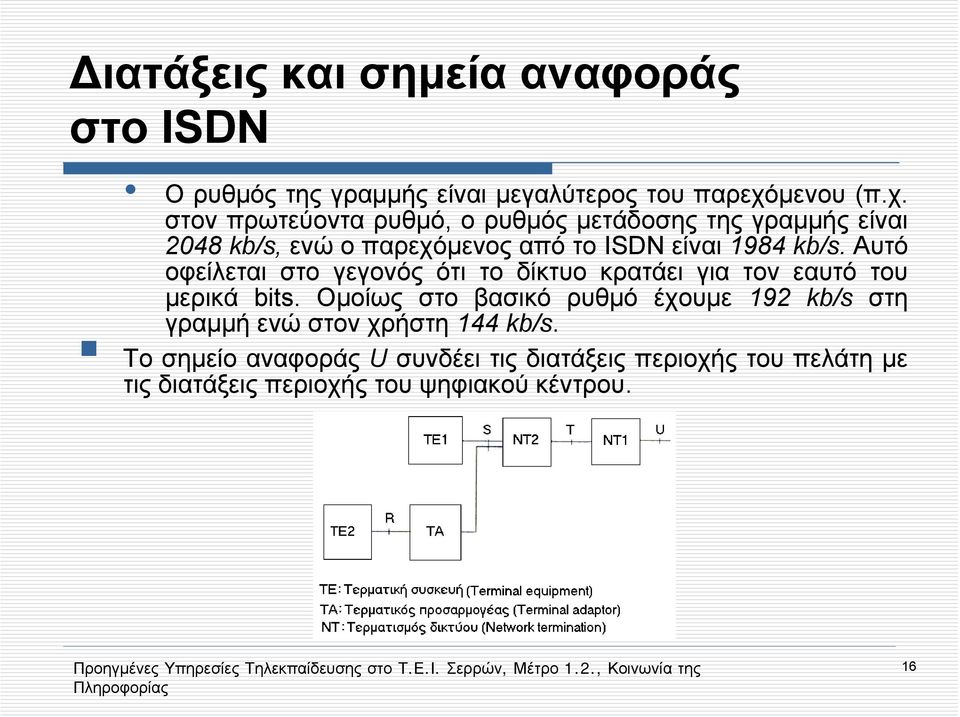 στον πρωτεύοντα ρυθμό, ο ρυθμός μετάδοσης της γραμμής είναι 2048 kb/s, ενώ ο παρεχόμενος από το ISDN είναι 1984 kb/s.