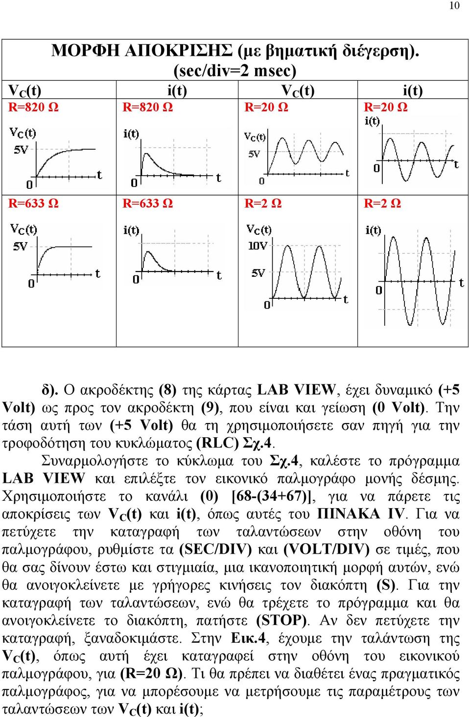 Την τάση αυτή των (+5 Volt) θα τη χρησιµοποιήσετε σαν πηγή για την τροφοδότηση του κυκλώµατος (RLC) Σχ.4. Συναρµολογήστε το κύκλωµα του Σχ.
