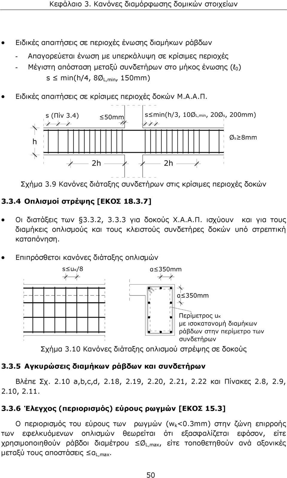 Α.Α.Π. ισχύουν και για τους διαμήκεις οπλισμούς και τους κλειστούς συνδετήρες δοκών υπό στρεπτική καταπόνηση. Επιπρόσθετοι κανόνες διάταξης οπλισμών Σχήμα 3.