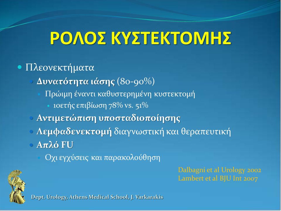 51% Αντιμετώπιση υποσταδιοποίησης Λεμφαδενεκτομή διαγνωστική και