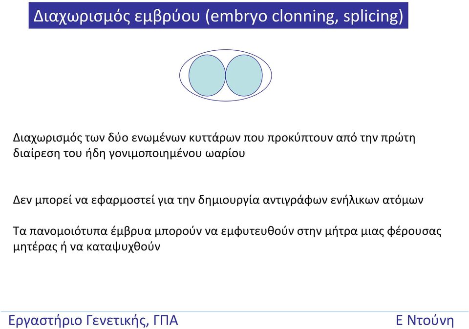 Δεν μπορεί να εφαρμοστεί για την δημιουργία αντιγράφων ενήλικων ατόμων Τα