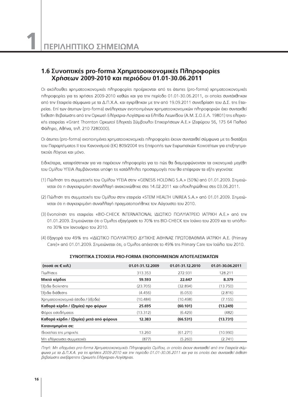 2011, οι οποίες συντάχθηκαν από την Εταιρεία σύμφωνα με τα Δ.Π.Χ.Α. και εγκρίθηκαν με την από 19.09.2011 συνεδρίαση του Δ.Σ. της Εταιρείας.