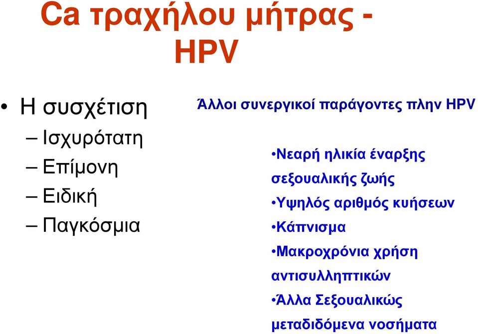 έναρξης σεξουαλικής ζωής Υψηλός αριθμός κυήσεων Κάπνισμα