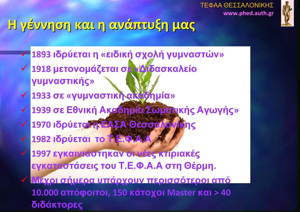 ιδρύεται η ΕΑΣΑ Θεσσαλονίκης 1982 ιδρύεται το Τ.Ε.Φ.Α.Α 1997 εγκαινιάστηκαν οι νέες κτιριακές εγκαταστάσεις του Τ.