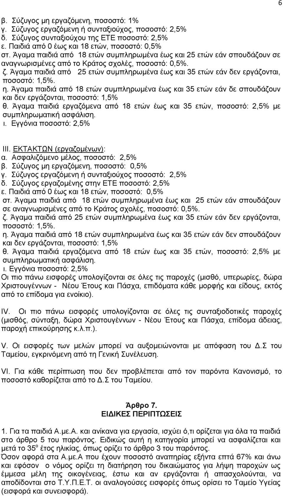 Άγαμα παιδιά από 25 ετών συμπληρωμένα έως και 35 ετών εάν δεν εργάζονται, ποσοστό: 1,5%. η. Άγαμα παιδιά από 18 ετών συμπληρωμένα έως και 35 ετών εάν δε σπουδάζουν και δεν εργάζονται, ποσοστό: 1,5% θ.
