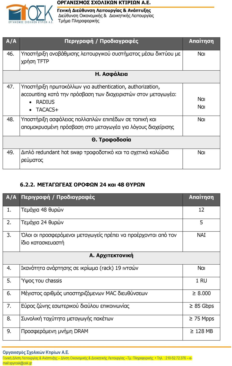 Υποστήριξη ασφάλειας πολλαπλών επιπέδων σε τοπική και απομακρυσμένη πρόσβαση στο μεταγωγέα για λόγους διαχείρισης Θ. Τροφοδοσία 49.