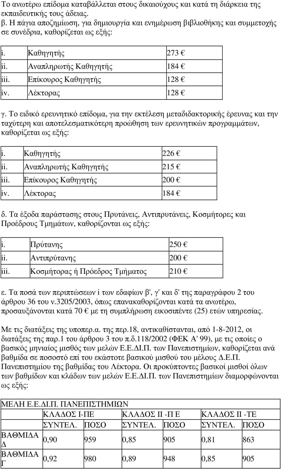 Λέκτορας 128 γ. Το ειδικό ερευνητικό επίδοµα, για την εκτέλεση µεταδιδακτορικής έρευνας και την ταχύτερη και αποτελεσµατικότερη προώθηση των ερευνητικών προγραµµάτων, καθορίζεται ως εξής: i.