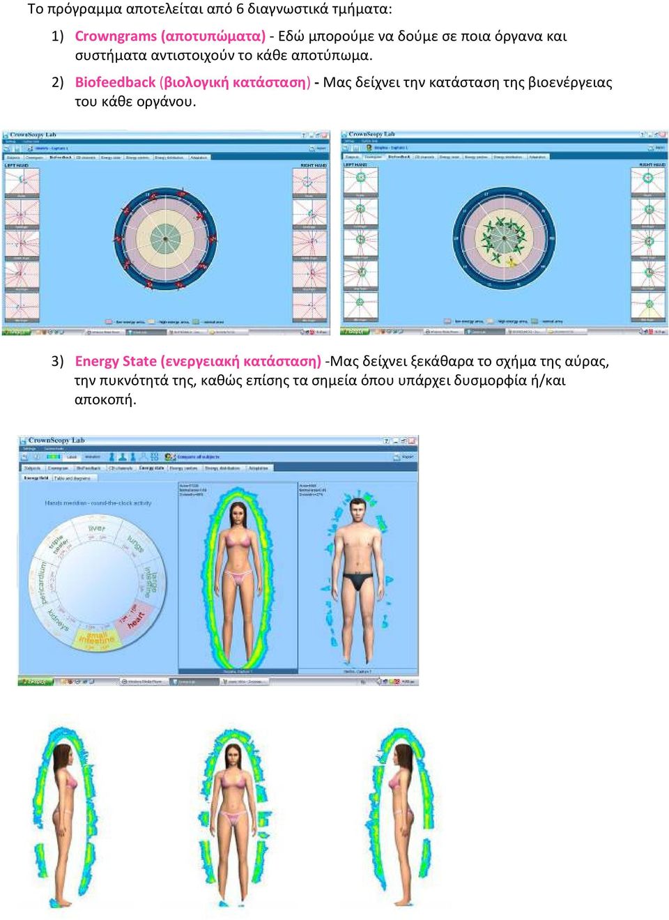 2) Biofeedback (βιολογική κατάσταση) - Μας δείχνει την κατάσταση της βιοενέργειας του κάθε οργάνου.