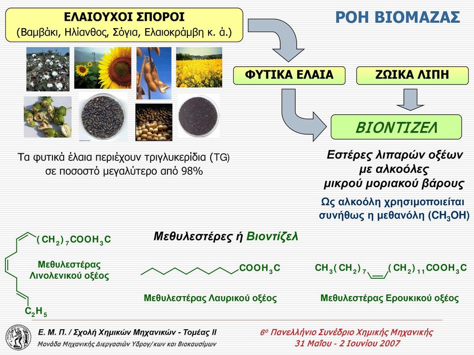από 98% Εστέρες λιπαρών οξέων με αλκοόλες μικρού μοριακού βάρους Ως αλκοόλη χρησιμοποιείται συνήθως η μεθανόλη (CH