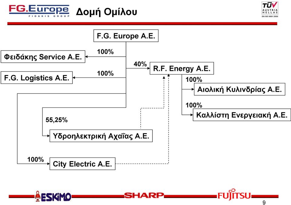 E. 100% 55,25% Καλλίστη Ενεργειακή A.E. Υδροηλεκτρική Αχαΐας A.