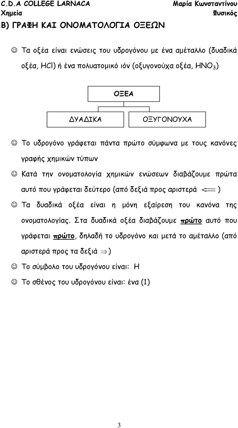 που γράφεται δεύτερο (από δεξιά προς αριστερά ) Τα δυαδικά οξέα είναι η μόνη εξαίρεση του κανόνα της ονοματολογίας.