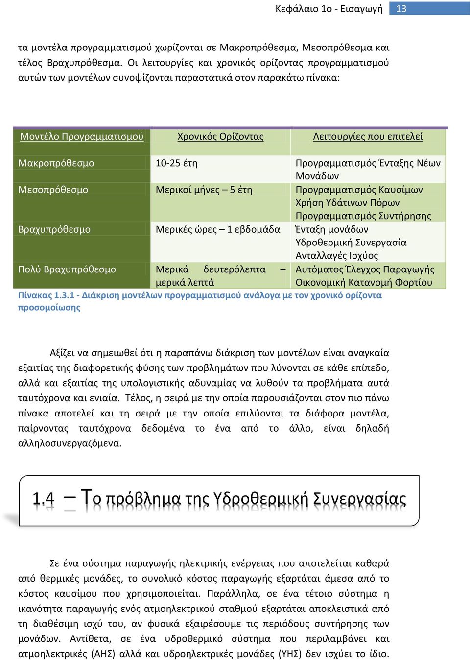 Μακροπρόθεσμο 10-25 έτη Προγραμματισμός Ένταξης Νέων Μονάδων Μεσοπρόθεσμο Μερικοί μήνες 5 έτη Προγραμματισμός Καυσίμων Χρήση Υδάτινων Πόρων Προγραμματισμός Συντήρησης Βραχυπρόθεσμο Μερικές ώρες 1