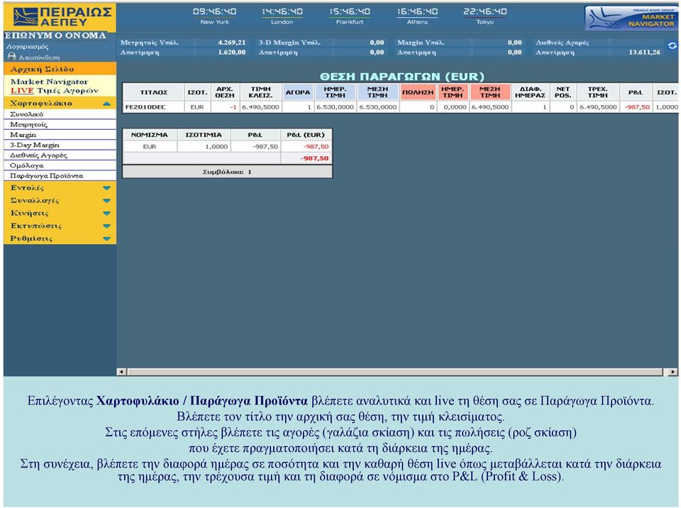 Στις επόμενες στήλες βλέπετε τις αγορές (γαλάζια σκίαση) και τις πωλήσεις (ροζ σκίαση) που έχετε πραγματοποιήσει κατά τη