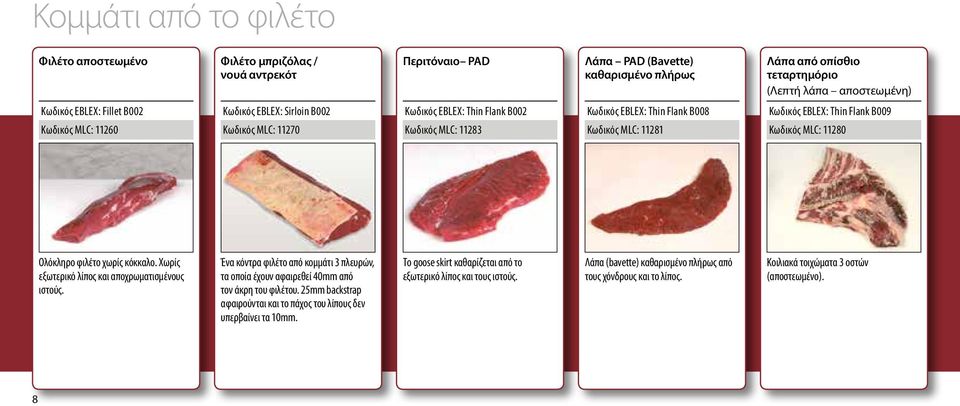 Flank B009 Κωδικός MLC: 11280 Ολόκληρο φιλέτο χωρίς κόκκαλο. Χωρίς εξωτερικό λίπος και αποχρωματισμένους ιστούς.