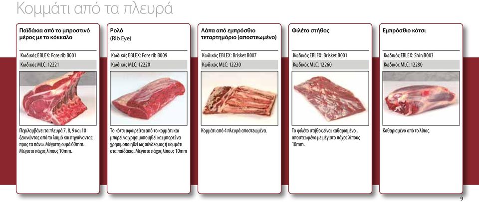 Περιλαμβάνει τα πλευρά 7, 8, 9 και 10 ξεκινώντας από το λαιμό και πηγαίνοντας προς τα πάνω. Μέγιστη ουρά 60mm. Μέγιστο πάχος λίπους 10mm.