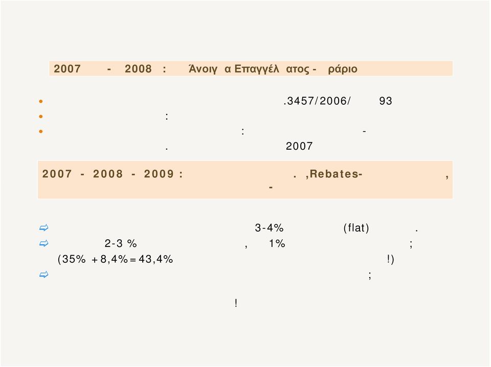 Τύπου Ιανουάριος 2007 2007-2008 - 2009 : Εκπτώσεις στην Κ.Α,Rebates-Μικτό Κέρδος, Ποσοστώσεις-Ιδιοκτησιακό Επιστροφή από Φαρμακοβιομηχανία 3-4%τουΤζίρου (flat) στην Κ.