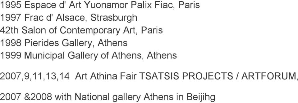 Athens 1999 Municipal Gallery of Athens, Athens 2007,9,11,13,14 Art Athina