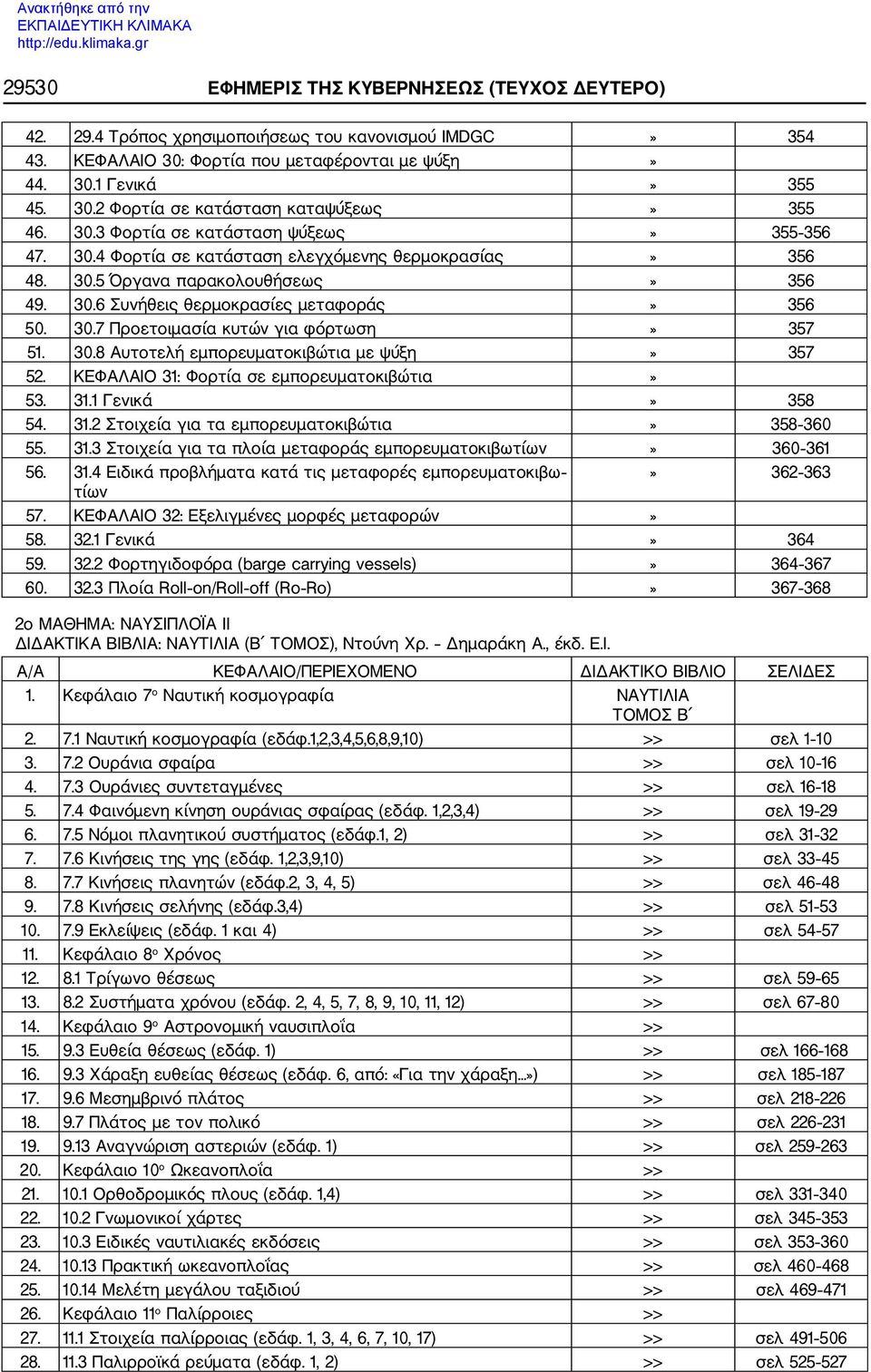 30.8 Αυτοτελή εμπορευματοκιβώτια με ψύξη» 357 52. ΚΕΦΑΛΑΙΟ 31: Φορτία σε εμπορευματοκιβώτια» 53. 31.1 Γενικά» 358 54. 31.2 Στοιχεία για τα εμπορευματοκιβώτια» 358 360 55. 31.3 Στοιχεία για τα πλοία μεταφοράς εμπορευματοκιβωτίων» 360 361 56.