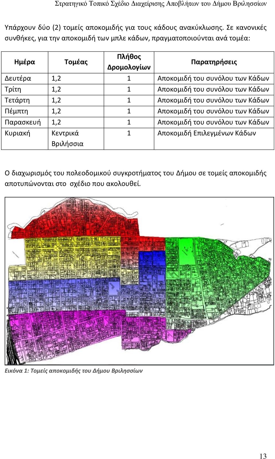 συνόλου των Κάδων Τρίτη 1,2 1 Αποκομιδή του συνόλου των Κάδων Τετάρτη 1,2 1 Αποκομιδή του συνόλου των Κάδων Πέμπτη 1,2 1 Αποκομιδή του συνόλου των Κάδων