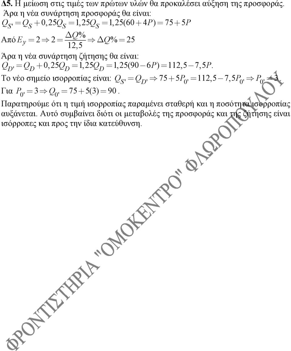 ζήτησης θα είναι: Q D' = Q D+,25 Q D= 1,25 Q D= 1, 25(9 6 P ) = 112,5 7,5 P.