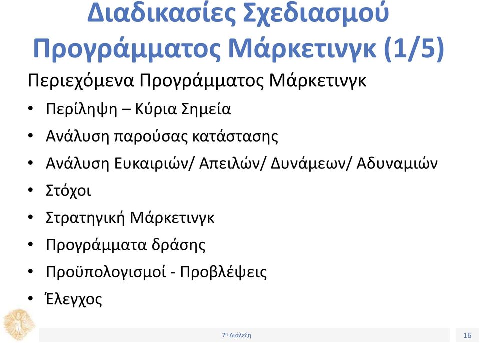 κατάστασης Ανάλυση Ευκαιριών/ Απειλών/ Δυνάμεων/ Αδυναμιών Στόχοι