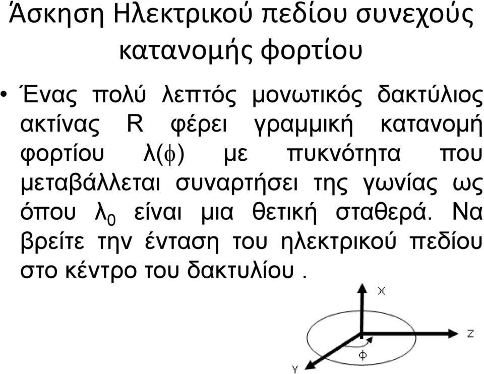 πυκνότητα που μεταβάλλεται συναρτήσει της γωνίας ως όπου λ είναι μια