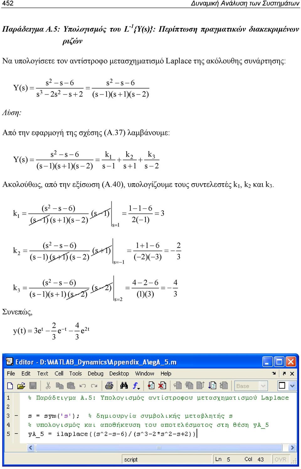 6 s s 6 3 Y(s) = = s s s + (s )(s + )(s ) Λύση: Από την εφαρμογή της σχέσης (A.