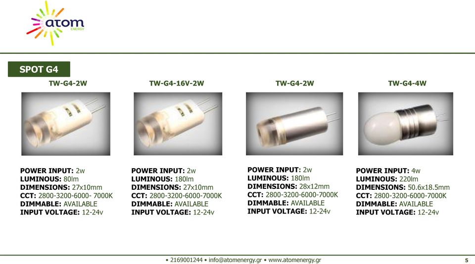 2800-3200-6000-7000Κ INPUT VOLTAGE: 12-24v POWER INPUT: 2w LUMINOUS: 180lm DIMENSIONS: 28x12mm CCT: