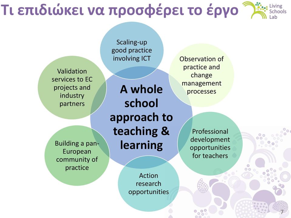 whole school approach to teaching & learning Action research opportunities Observation of