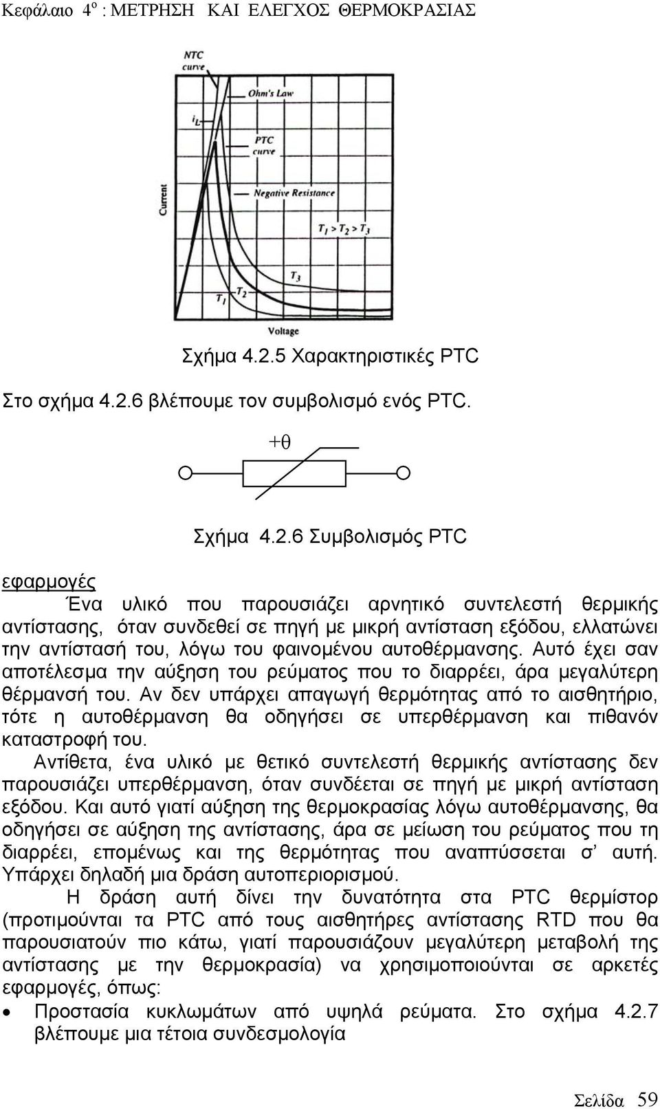 +θ 6 Συμβολισμός PTC εφαρμογές Ένα υλικό που παρουσιάζει αρνητικό συντελεστή θερμικής αντίστασης, όταν συνδεθεί σε πηγή με μικρή αντίσταση εξόδου, ελλατώνει την αντίστασή του, λόγω του φαινομένου