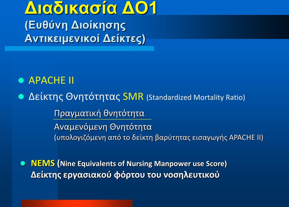 Θνητότητα (υπολογιζόμενη από το δείκτη βαρύτητας εισαγωγής APACHE II) NEMS