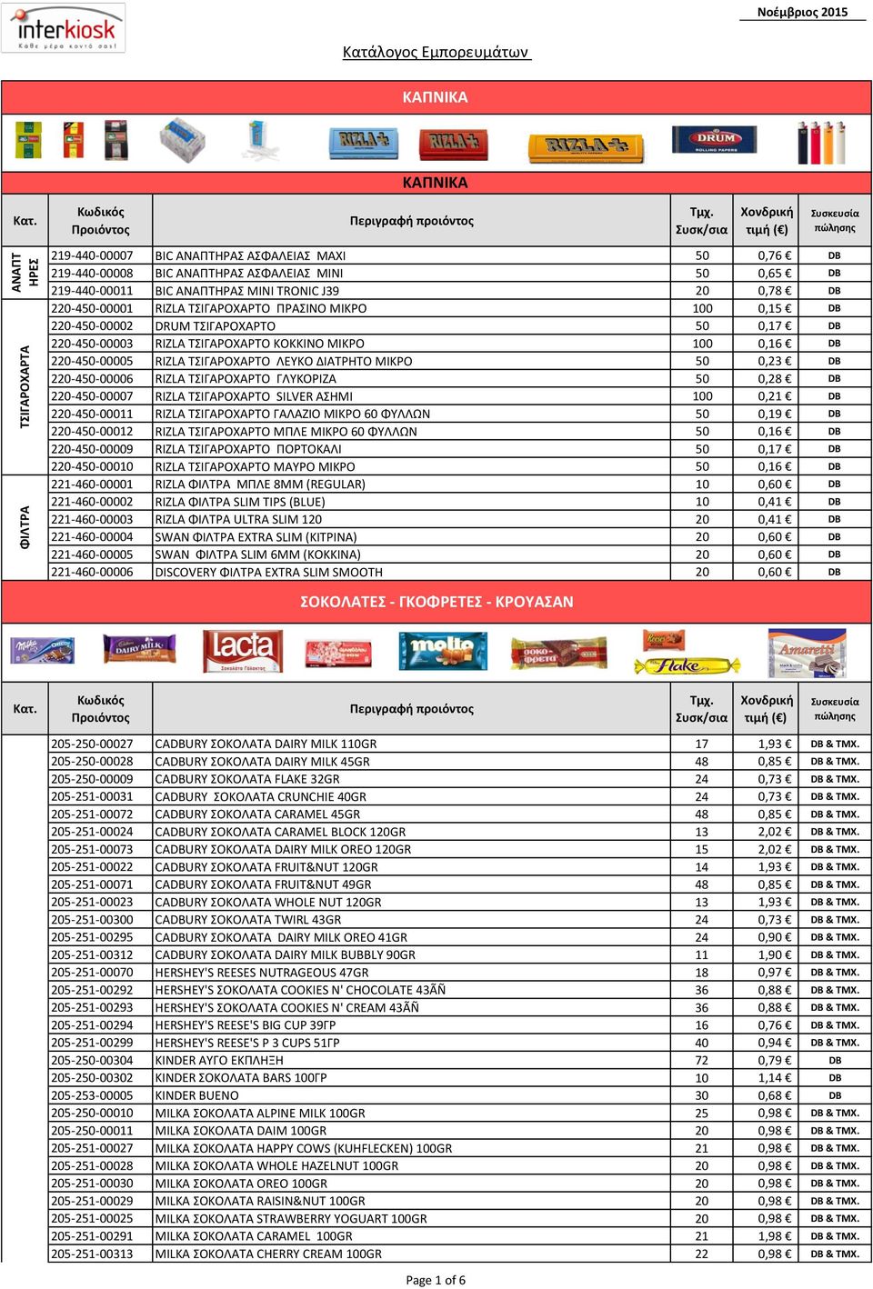 ΜΙΚΡΟ 100 0,16 DB 220-450-00005 RIZLA ΤΣΙΓΑΡΟΧΑΡΤΟ ΛΕΥΚΟ ΔΙΑΤΡΗΤΟ ΜΙΚΡΟ 50 0,23 DB 220-450-00006 RIZLA ΤΣΙΓΑΡΟΧΑΡΤΟ ΓΛΥΚΟΡΙΖΑ 50 0,28 DB 220-450-00007 RIZLA ΤΣΙΓΑΡΟΧΑΡΤΟ SILVER ΑΣΗΜΙ 100 0,21 DB