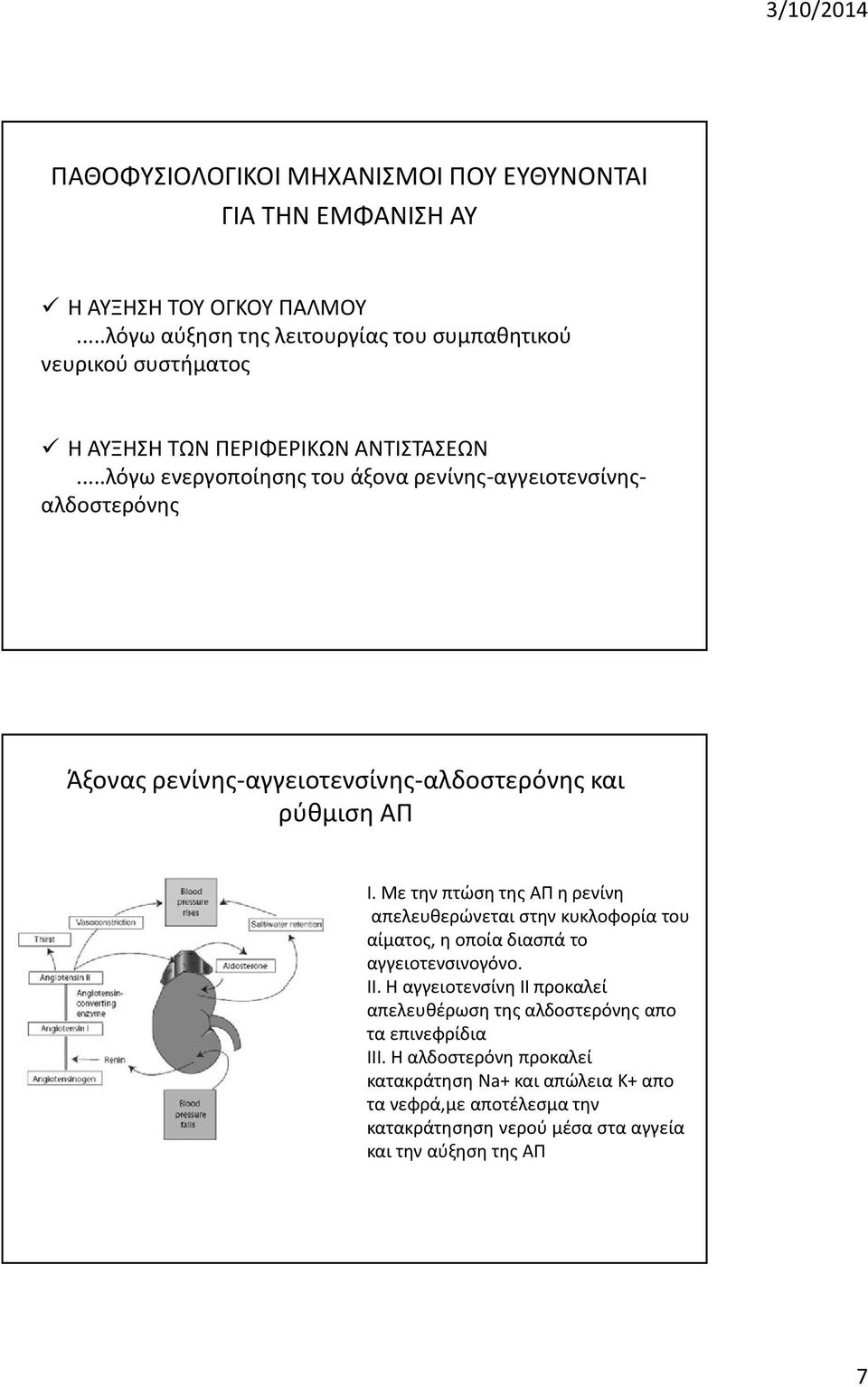 ..λόγω ενεργοποίησης του άξονα ρενίνης-αγγειοτενσίνηςαλδοστερόνης Άξονας ρενίνης-αγγειοτενσίνης-αλδοστερόνης και ρύθμιση ΑΠ Ι.