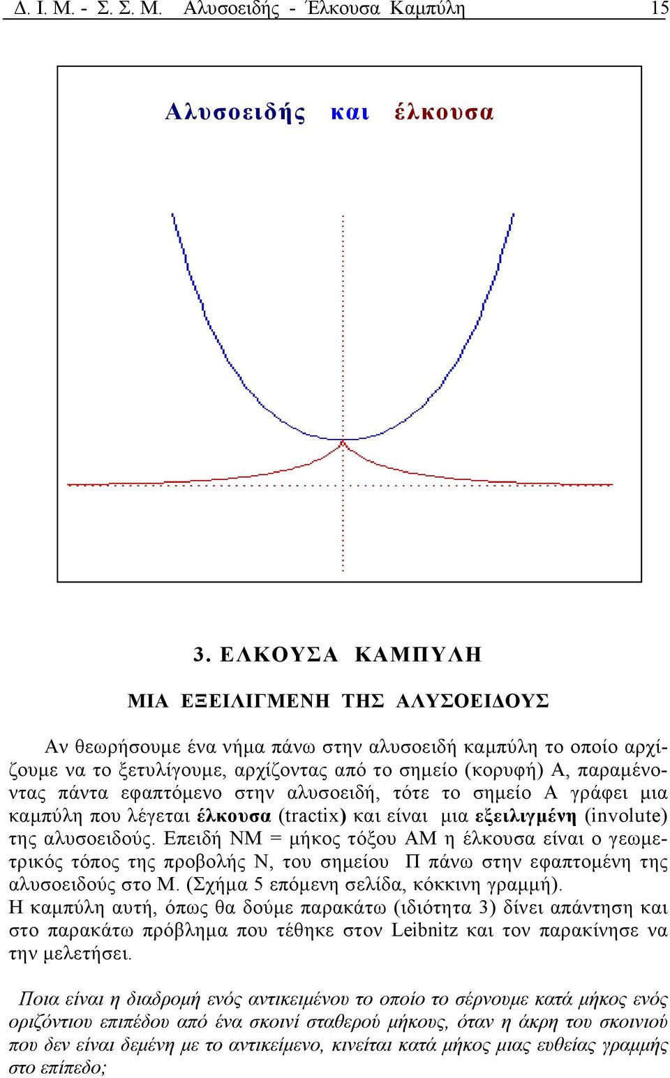 λυσοειδή, τότε το σηµείο Α γράφει µι κµπύλη που λέγετι έλκουσ (tracti) κι είνι µι εξειλιγµένη (involute) της λυσοειδούς.
