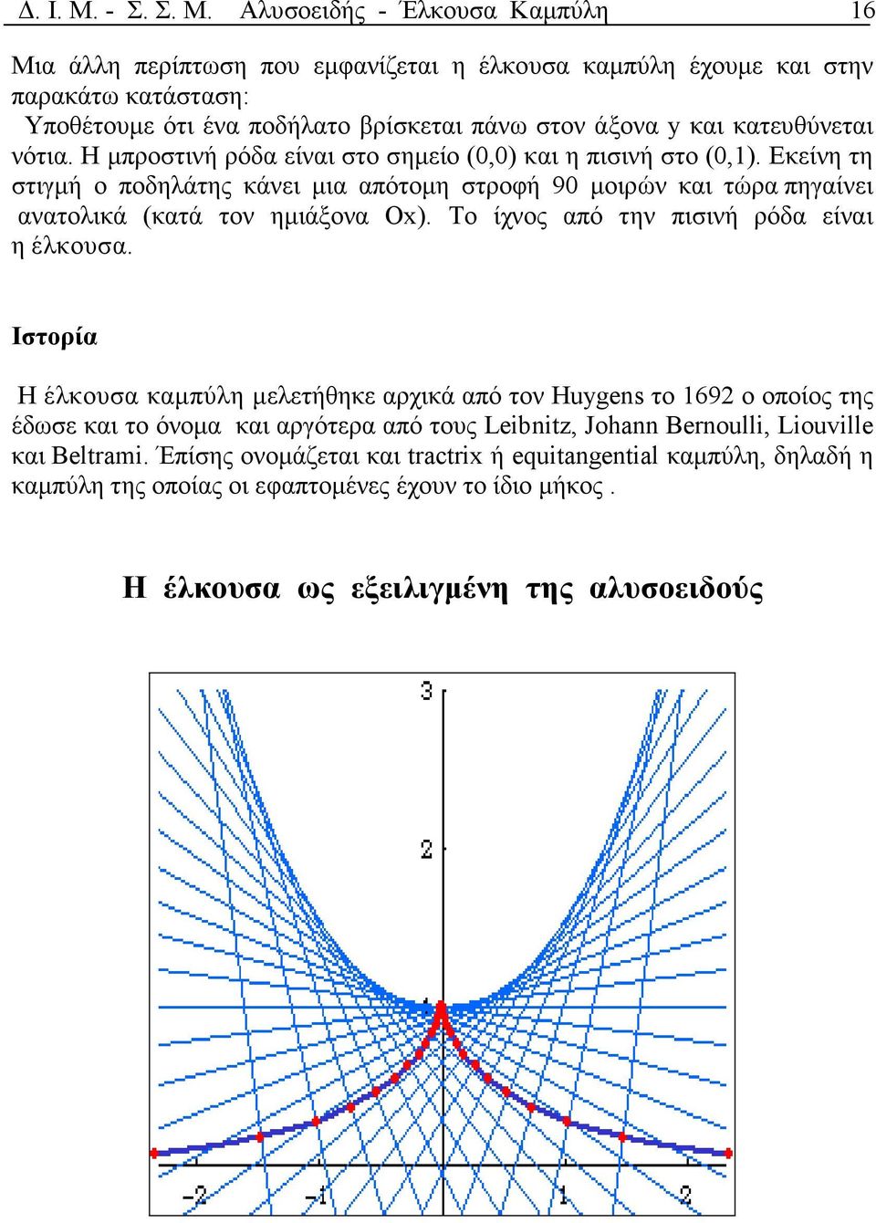Αλυσοειδής - Έλκουσ Κµπύλη 16 Μι άλλη περίπτωση που εµφνίζετι η έλκουσ κµπύλη έχουµε κι στην πρκάτω κτάστση: Υποθέτουµε ότι έν ποδήλτο βρίσκετι πάνω στον άξον κι κτευθύνετι νότι.