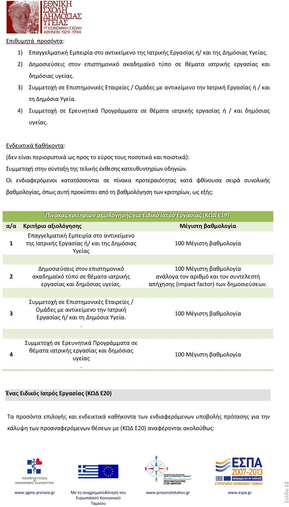 4) Συμμετοχή σε Ερευνητικά Προγράμματα σε θέματα ιατρικής εργασίας ή / και δημόσιας υγείας. Συμμετοχή στην σύνταξη της τελικής έκθεσης κατευθυντηρίων οδηγιών.