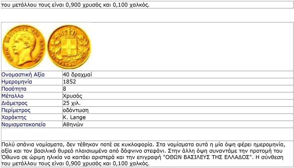 Lange Νομισματοκοπείο Αθηνών Πολύ σπάνια νομίσματα, δεν τέθηκαν ποτέ σε κυκλοφορία.