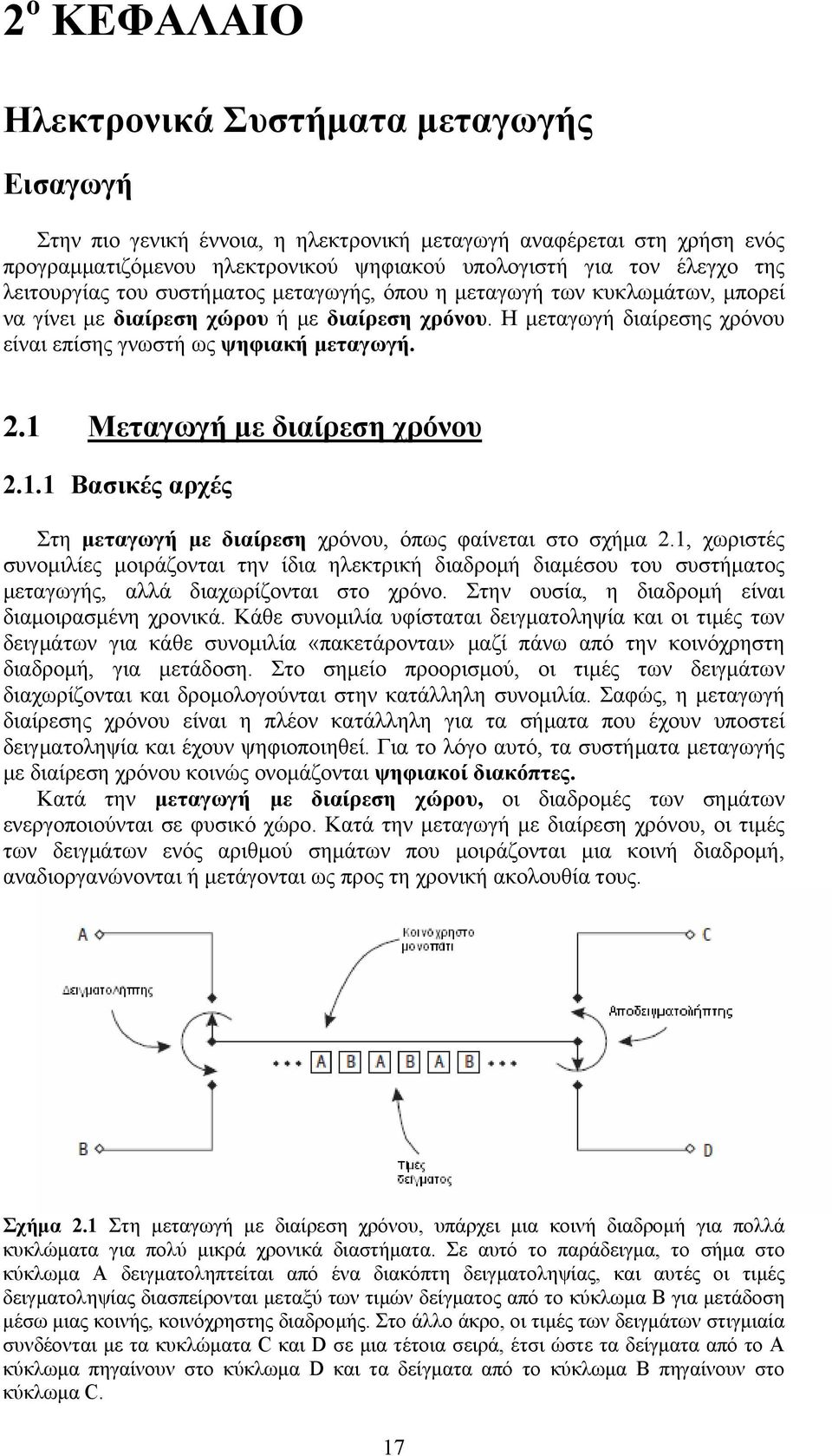 1 Μεταγωγή με διαίρεση χρόνου 2.1.1 Βασικές αρχές Στη μεταγωγή με διαίρεση χρόνου, όπως φαίνεται στο σχήμα 2.