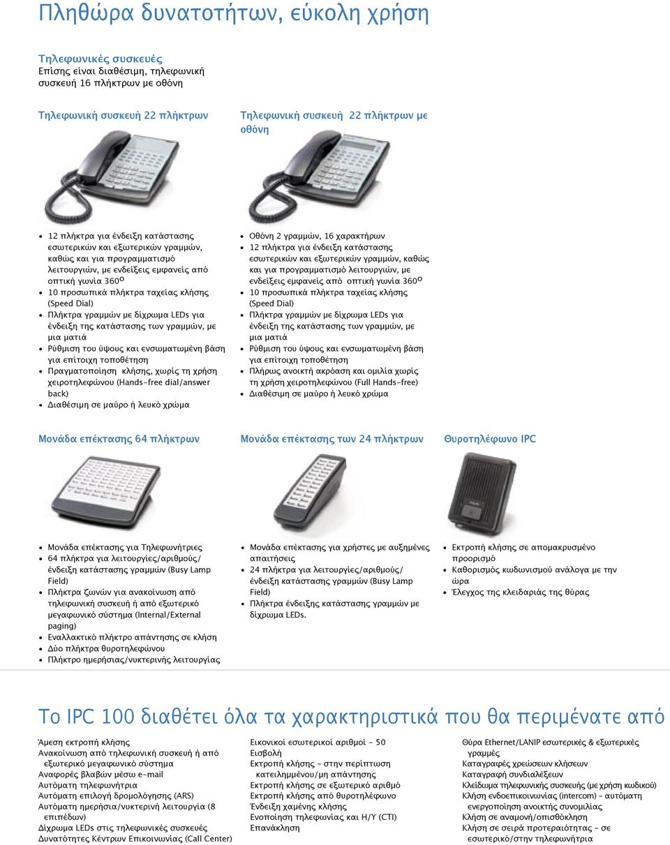 Dial) Πλήκτρα γραμμών με δίχρωμα LEDs για ένδειξη της κατάστασης των γραμμών, με μια ματιά Ρύθμιση του ύψους και ενσωματωμένη βάση για επίτοιχη τοποθέτηση Πραγματοποίηση κλήσης, χωρίς τη χρήση
