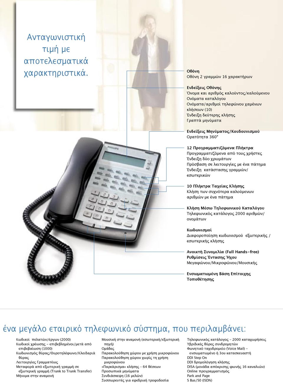 Ενδείξεις Μηνύματος/Κουδουνισμού Ορατότητα 360 12 Προγραμματιζόμενα Πλήκτρα Προγραμματιζόμενα από τους χρήστες Ένδειξη δύο χρωμάτων Πρόσβαση σε λειτουργίες με ένα πάτημα Ένδειξη κατάστασης γραμμών/