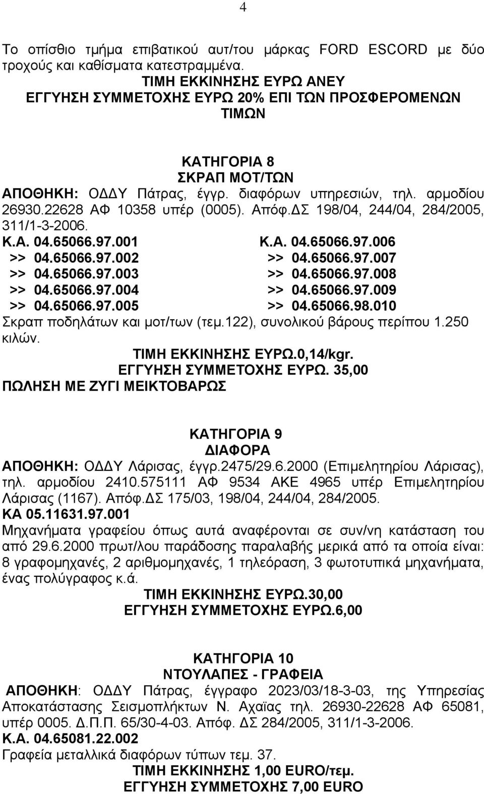 22628 ΑΦ 10358 υπέρ (0005). Απόφ. Σ 198/04, 244/04, 284/2005, 311/1-3-2006. Κ.Α. 04.65066.97.001 Κ.Α. 04.65066.97.006 >> 04.65066.97.002 >> 04.65066.97.007 >> 04.65066.97.003 >> 04.65066.97.008 >> 04.